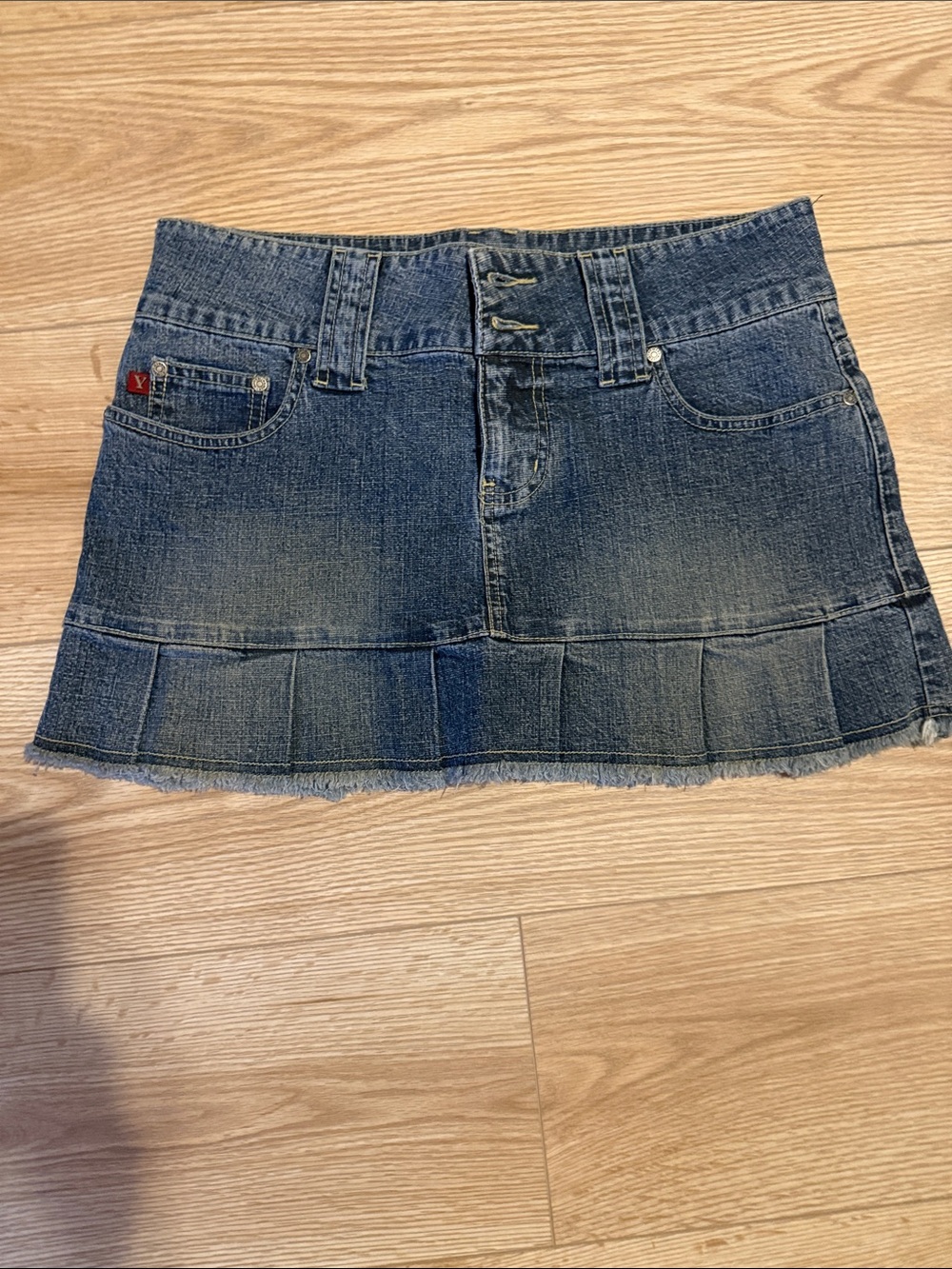 YMI Blue Denim Mini Skirt with Pleated Hem Y2K
